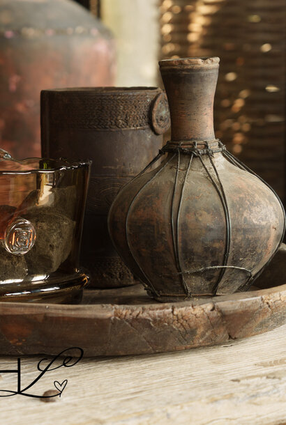 Antiek aardewerk kruikje/vaasje handgemaakt India