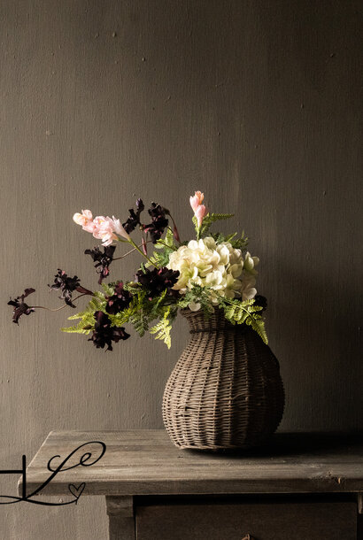 boeketje kunstbloemen roze, wit, bordeaux