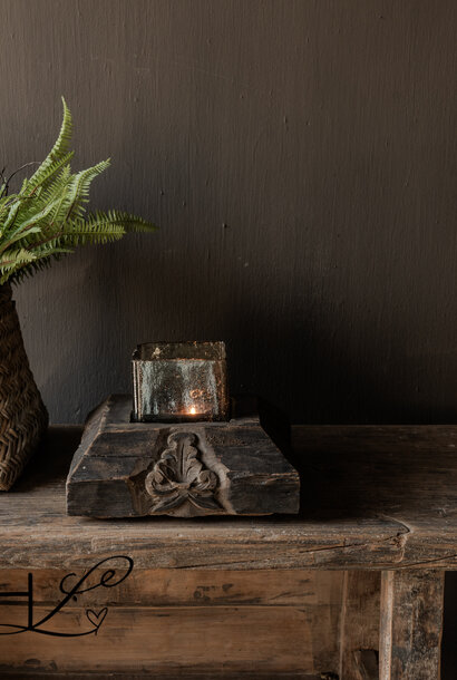 Uniek Oud Indisch houten antiek Ornament inclusief glas