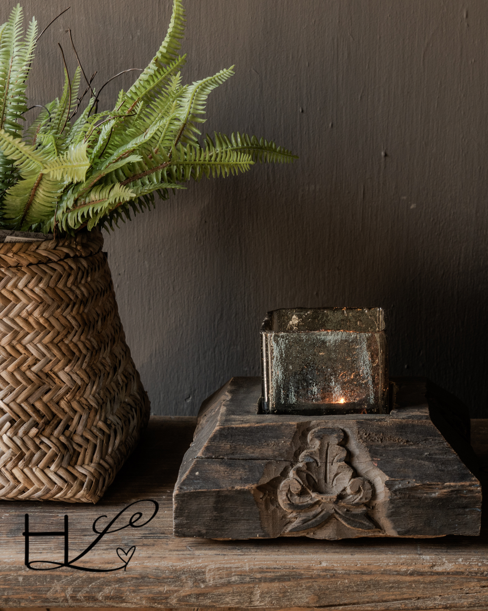 Uniek Oud Indisch houten antiek Ornament inclusief glas-2