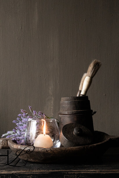 Original altes nepalesisches Holzgefäß / Topf mit Deckel HOFFZ