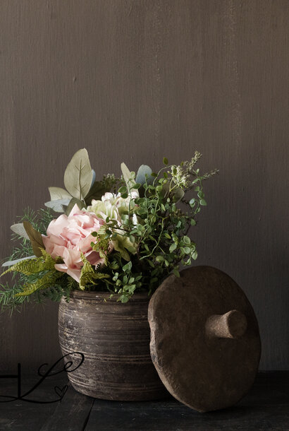 Originele Oude houten Nepalees Kruikje /Potje met deksel