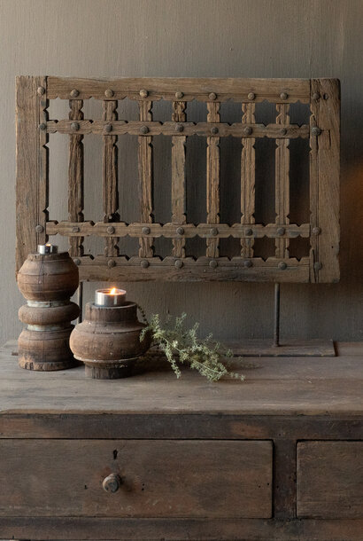 Original Authentic wooden window panel on iron base