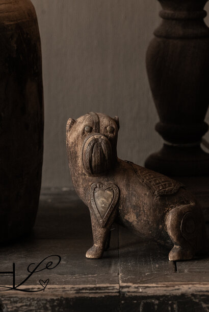 Unique Wooden Guardian Dog – Hand Carved from India/Nepal