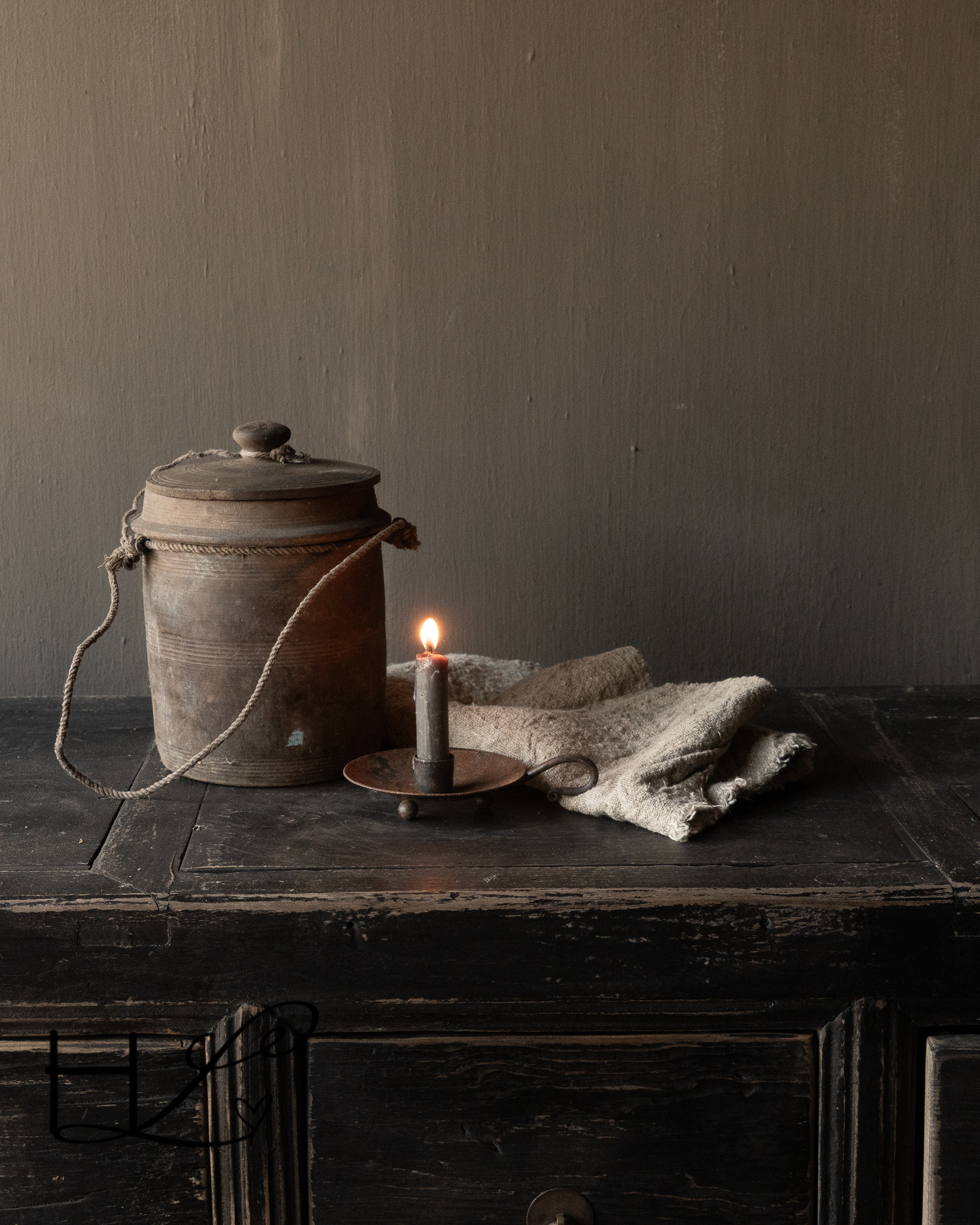 Unieke Antieke Houten Melkpot met Deksel – Nepal-1