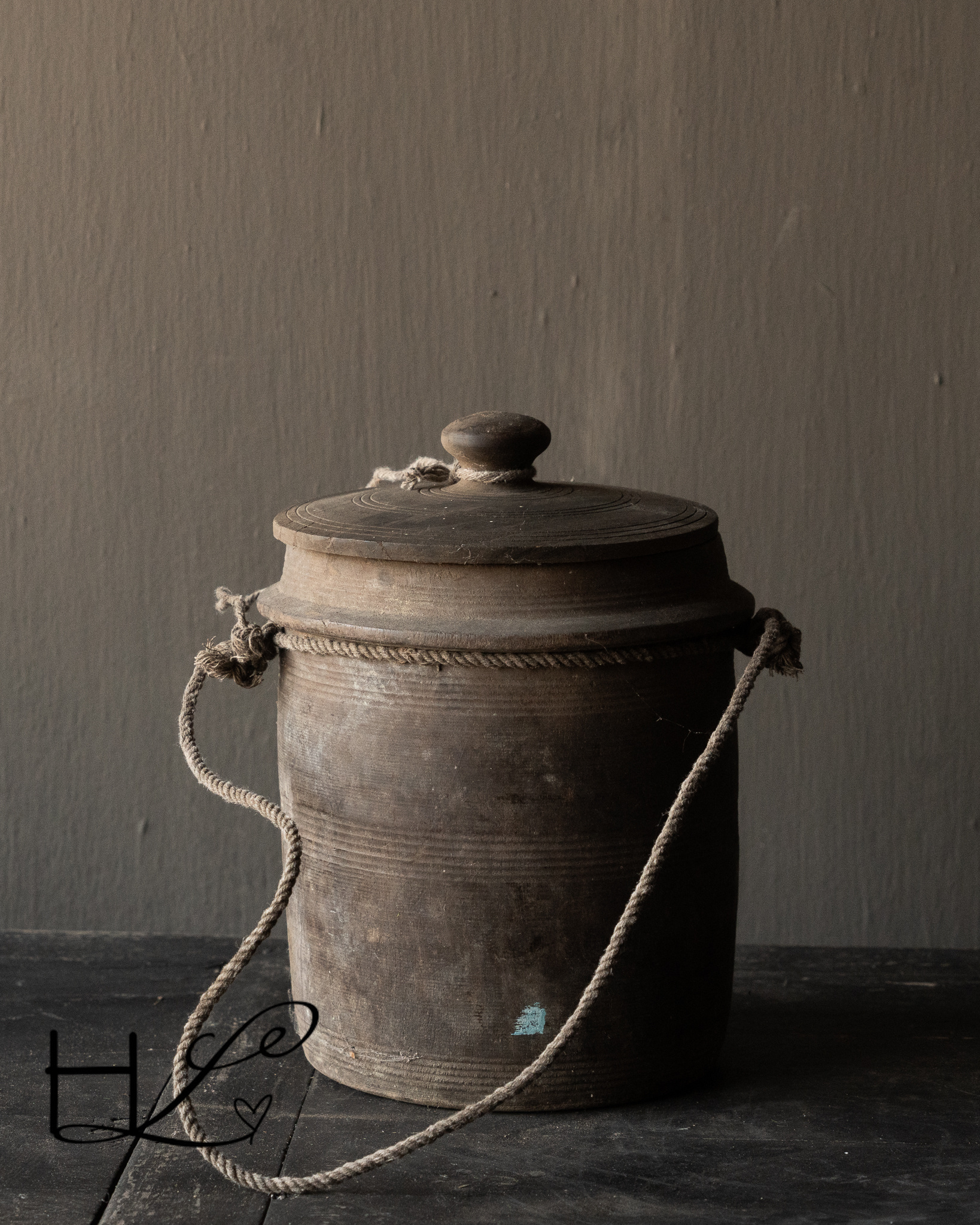 Unieke Antieke Houten Melkpot met Deksel – Nepal-4