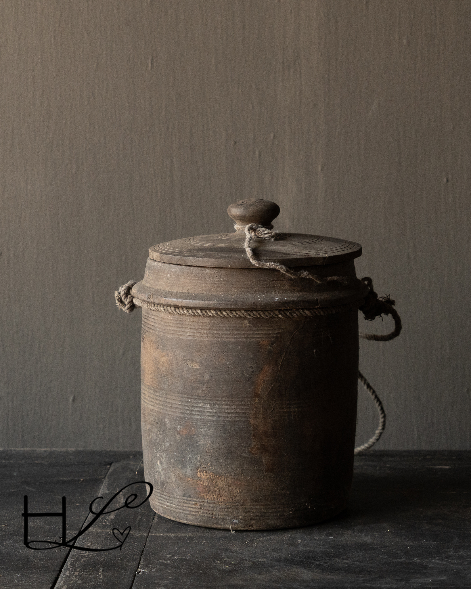 Unieke Antieke Houten Melkpot met Deksel – Nepal-6