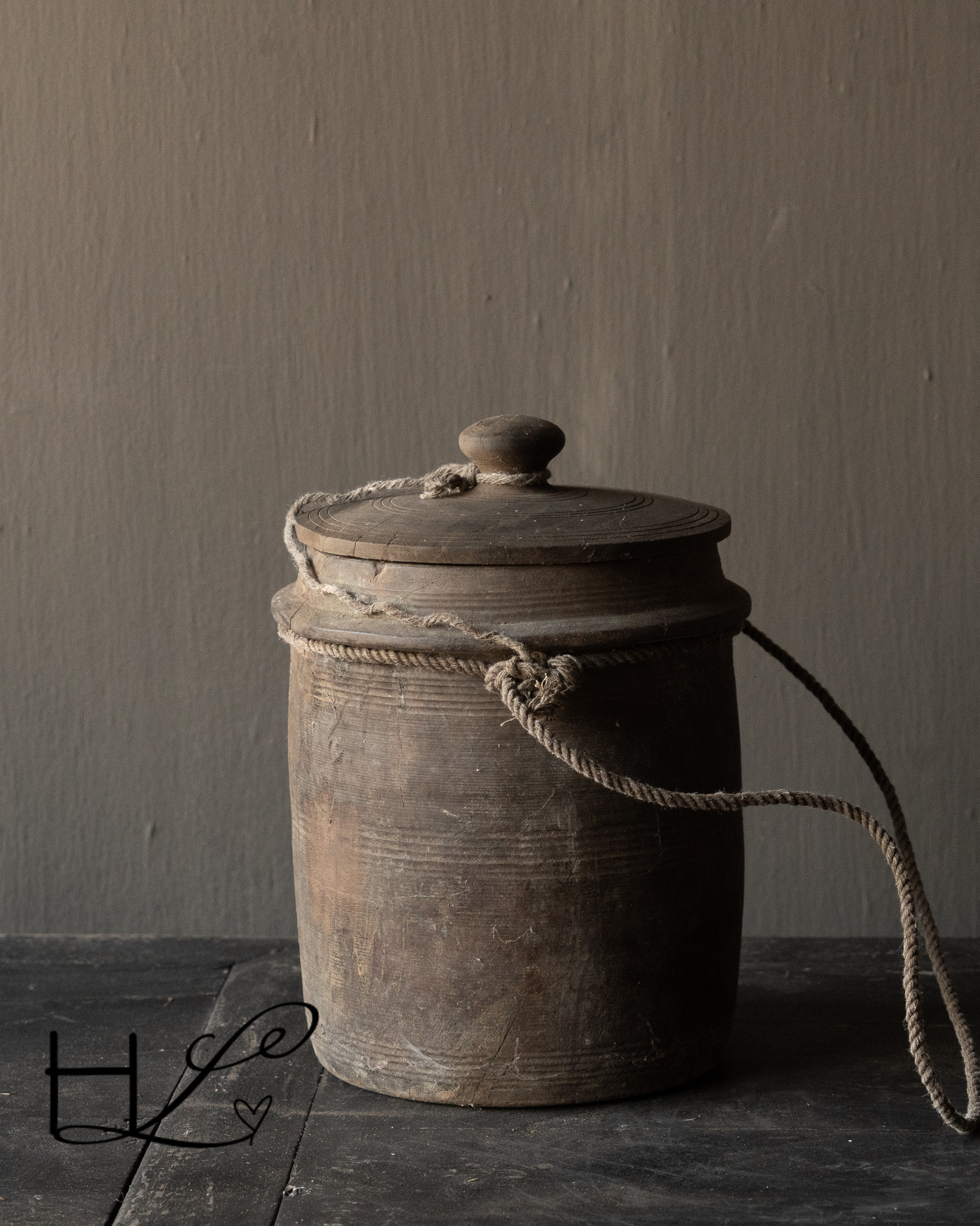 Unieke Antieke Houten Melkpot met Deksel – Nepal-7