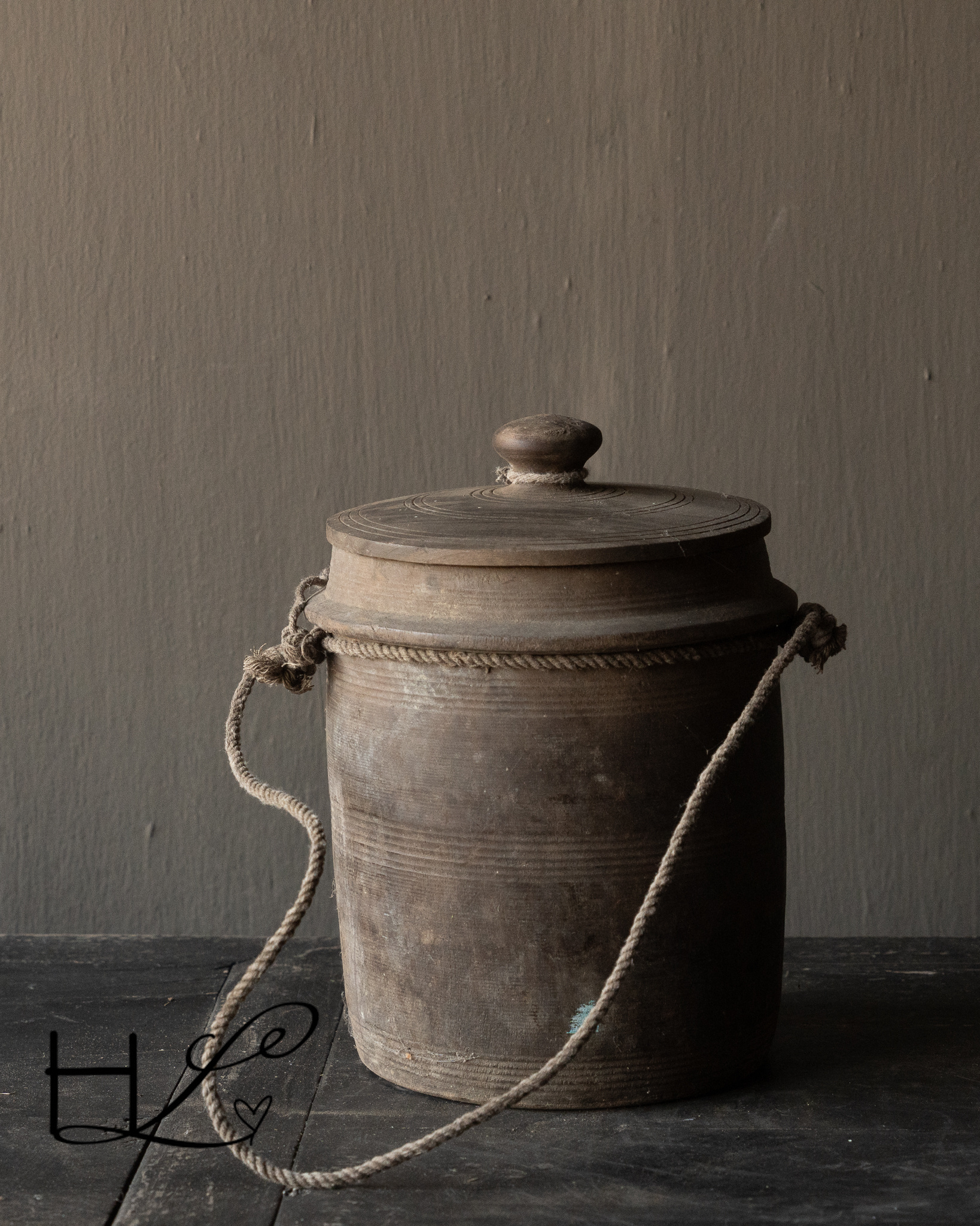 Unieke Antieke Houten Melkpot met Deksel – Nepal-8