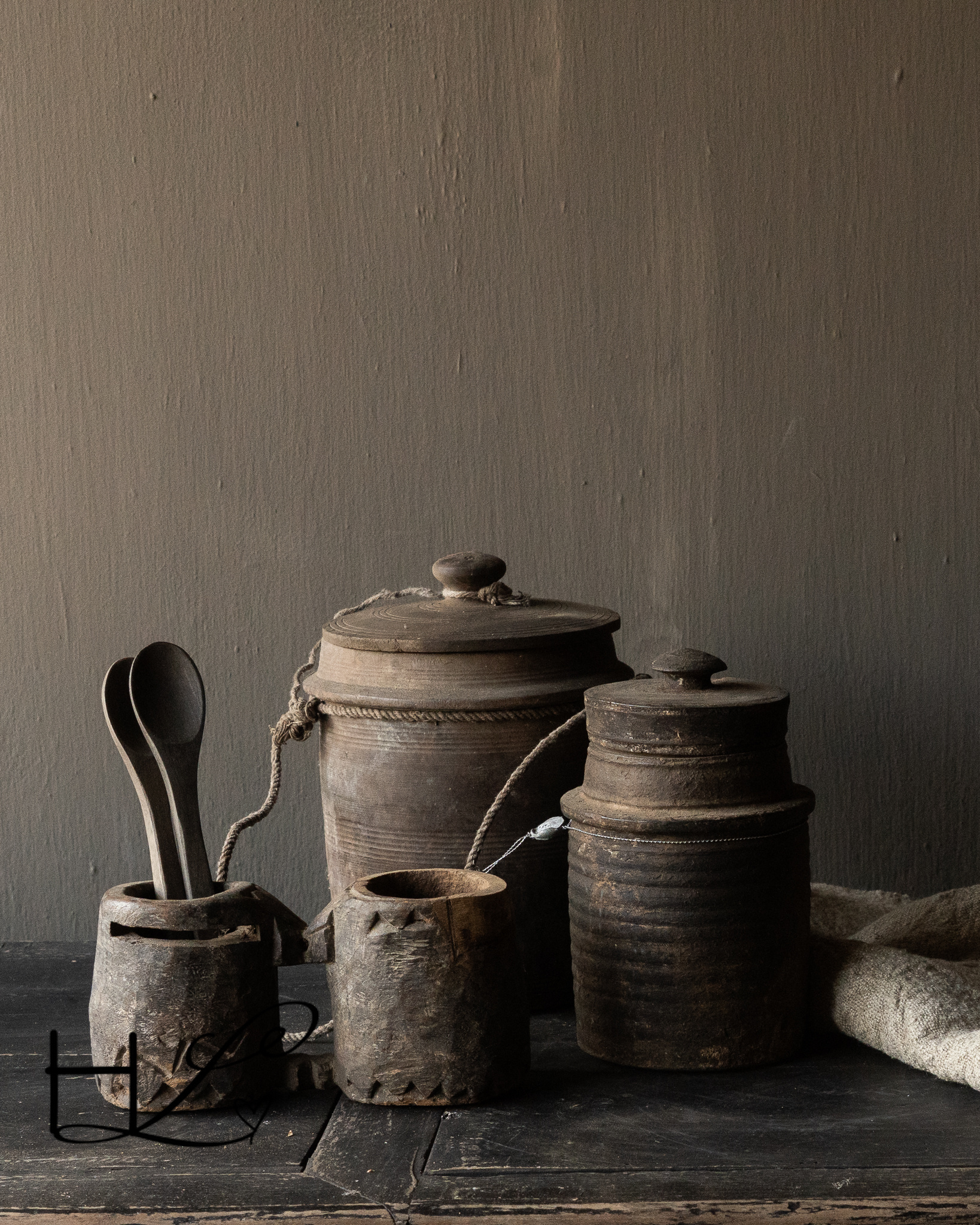 Unieke Antieke Houten Melkpot met Deksel – Nepal-9