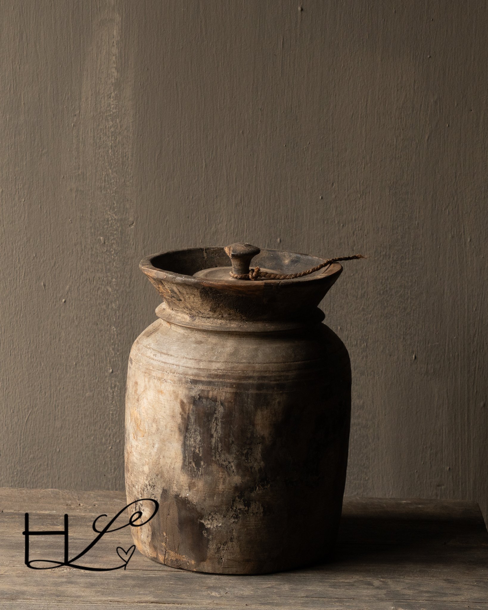 Unieke Antieke Houten Melkpot met Deksel – Nepal-4