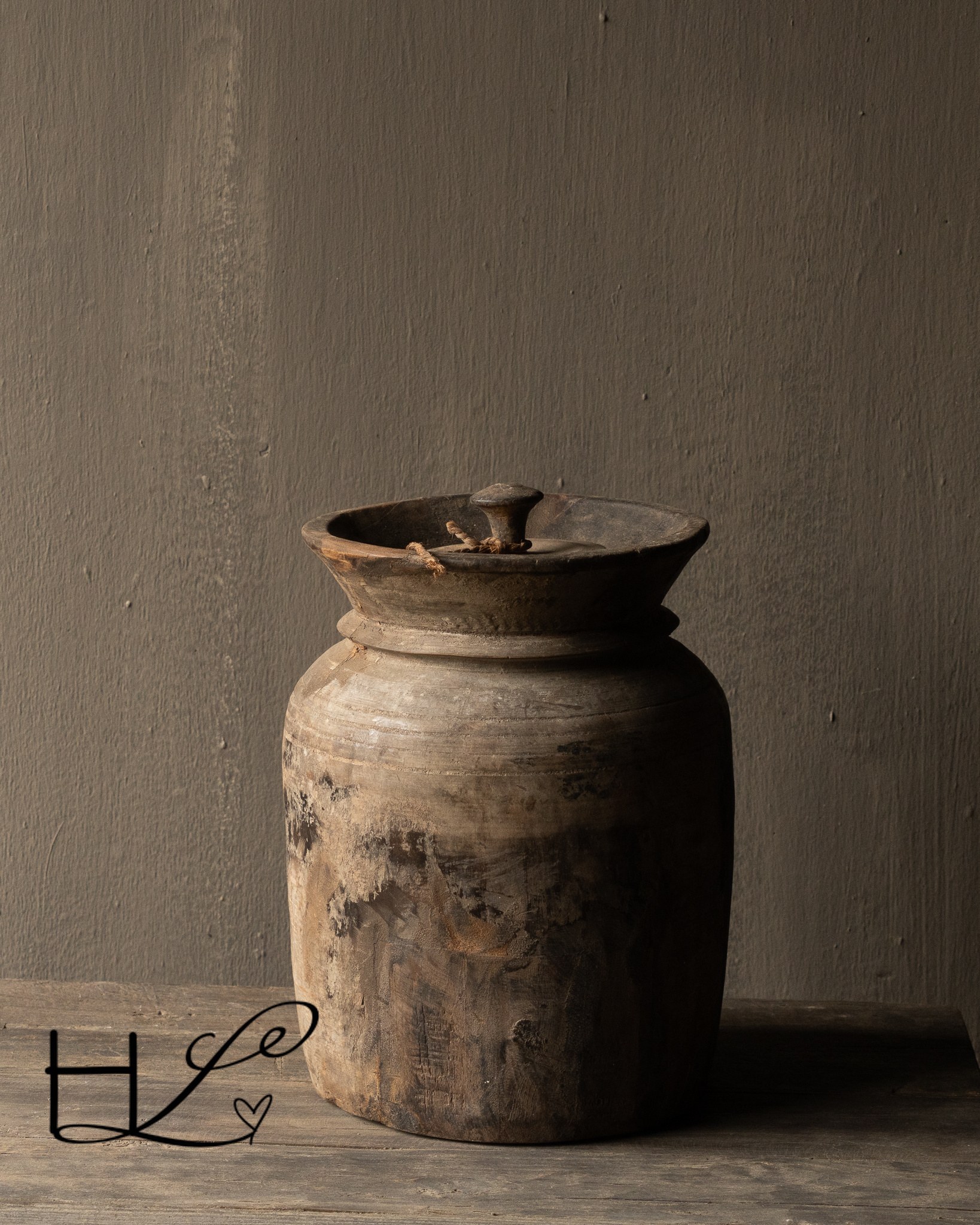 Unieke Antieke Houten Melkpot met Deksel – Nepal-5