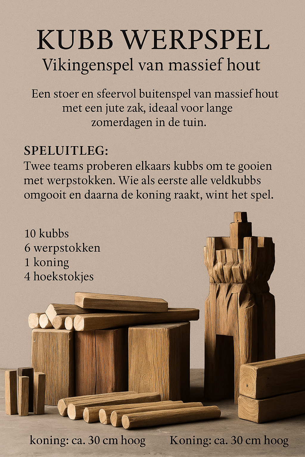 Kubb vikingspel teakhout in jute zak-5