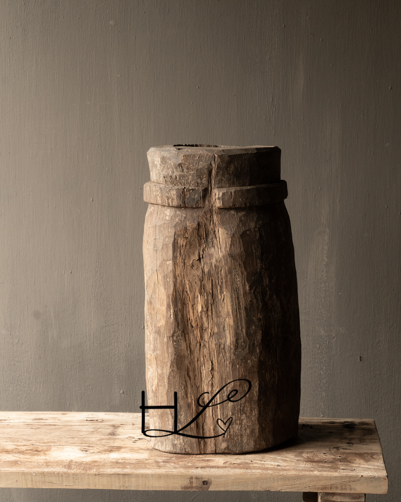 Unique Imperfect Wooden Mortar – Authentic & Weathered-3