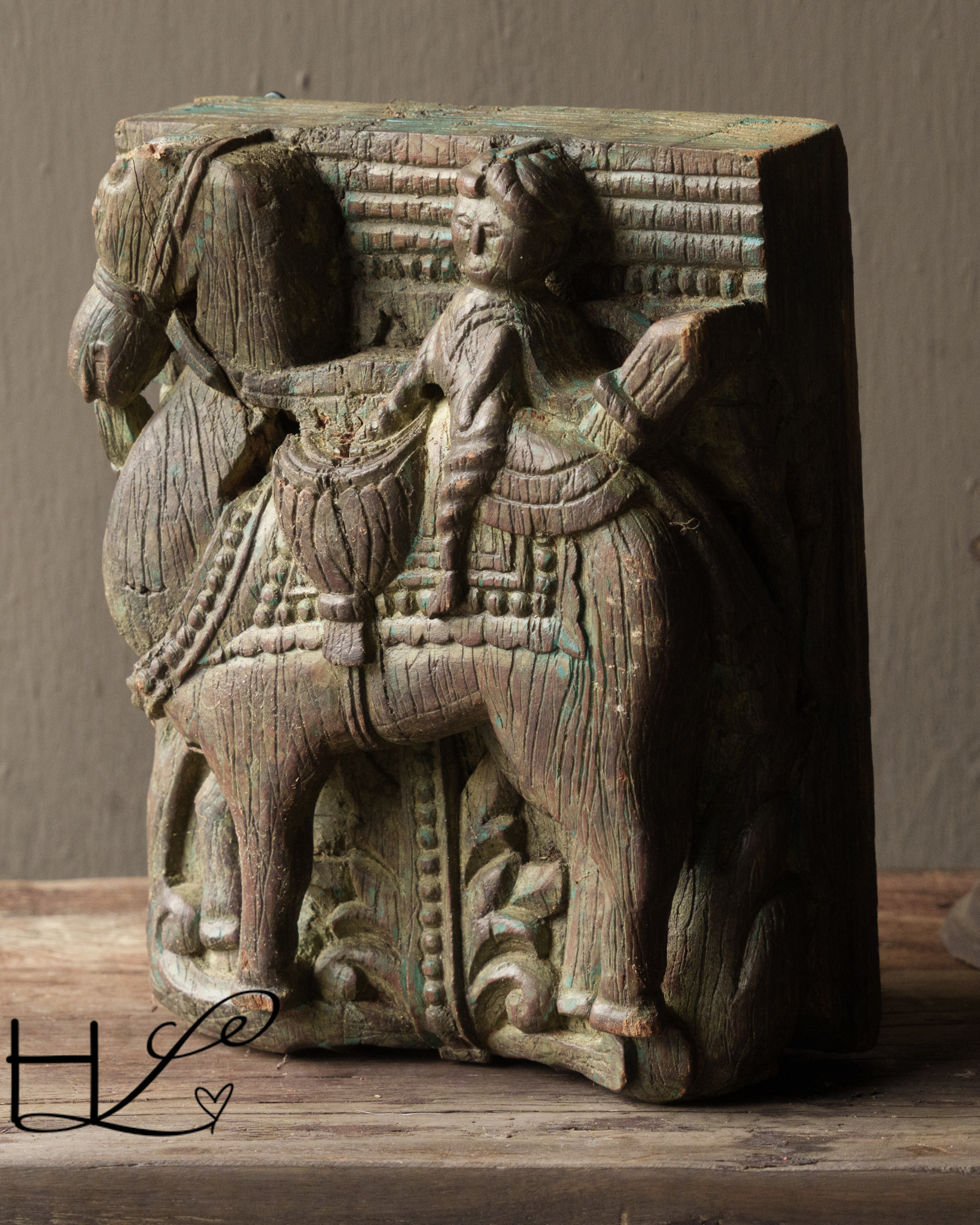 Uniek handgesneden houten ornament – India-7