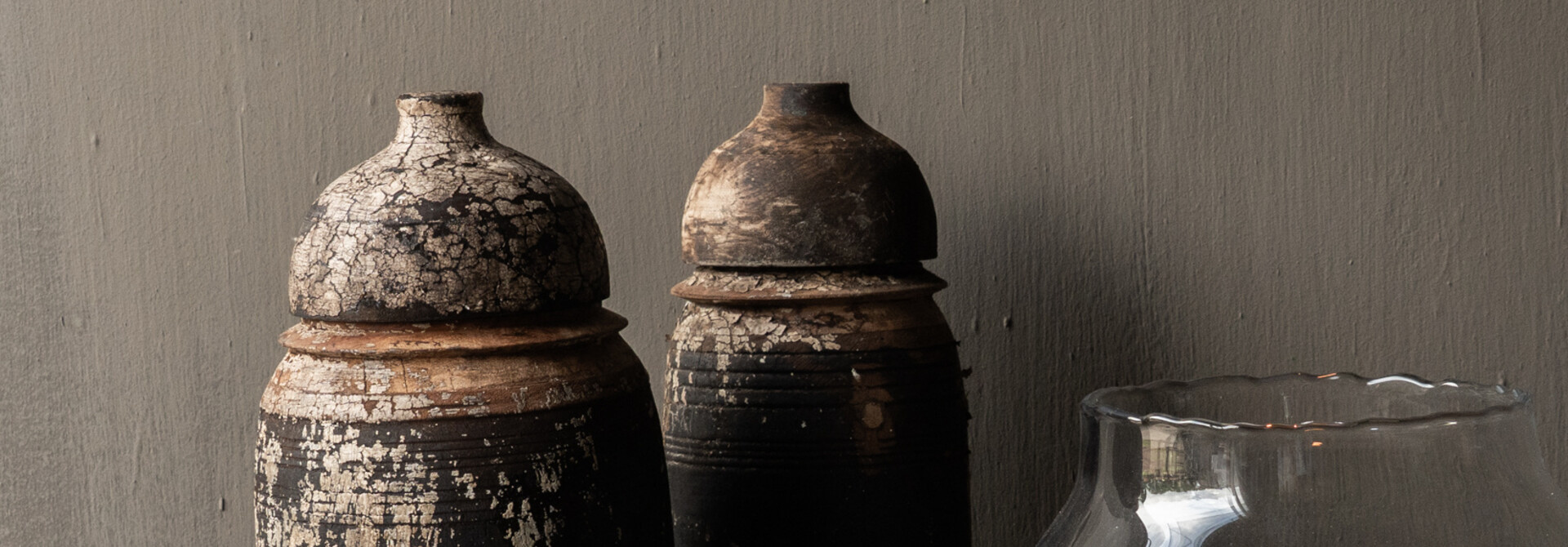 Nepalese old wooden pot, jar with lid