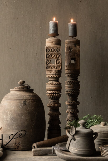 Uniek Houten Oude Baluster kandelaar