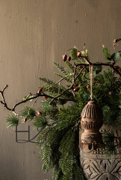 Wooden ornament / reel with coins or bells in rust color