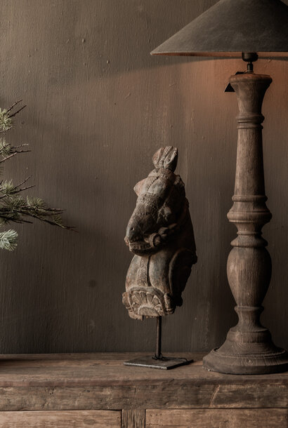 Prachtig antiek  houten paarden hoofd op standaard  XL