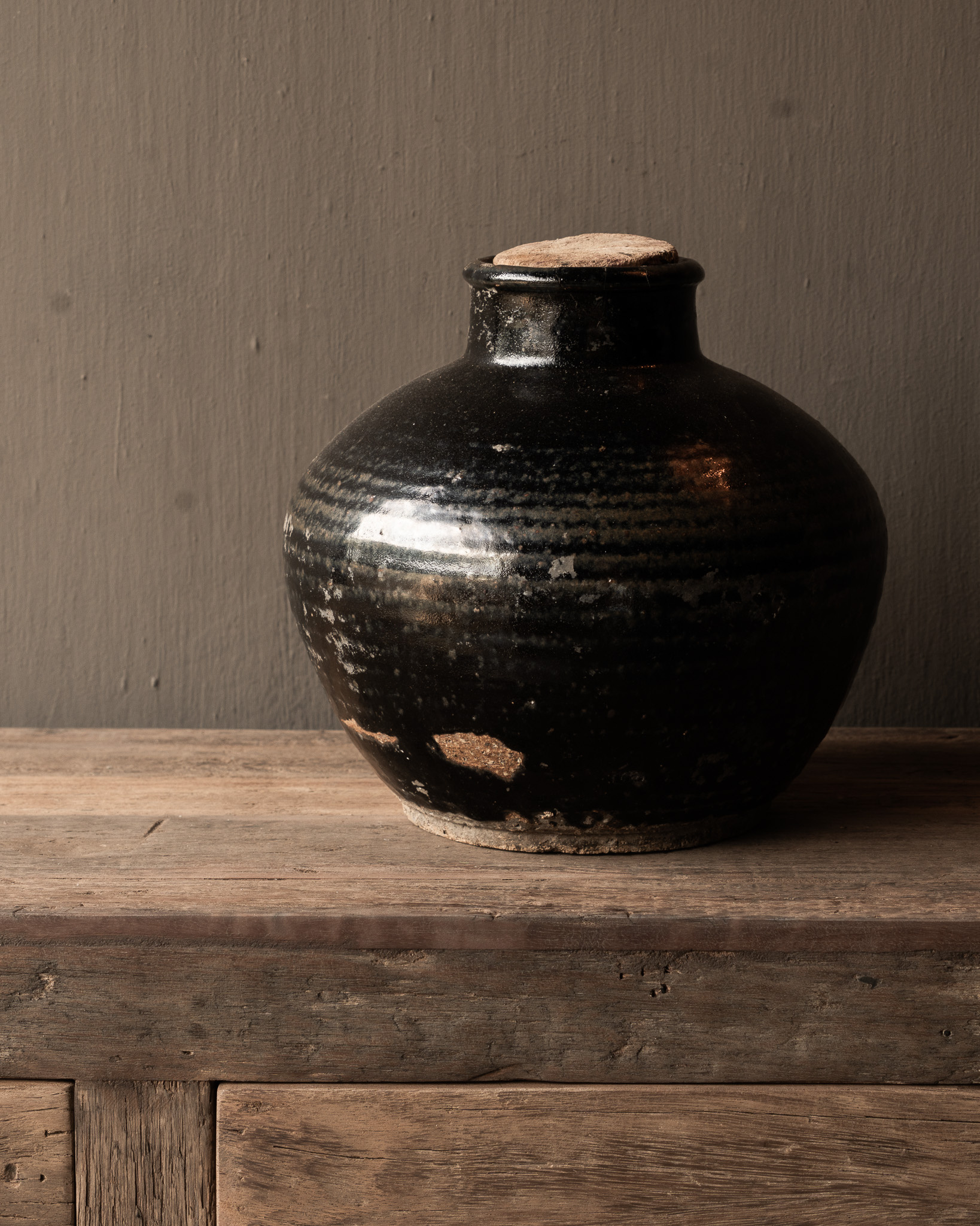 Uniek Wabi Sabi Authentiek geglazuurde kruik met originele dop-3