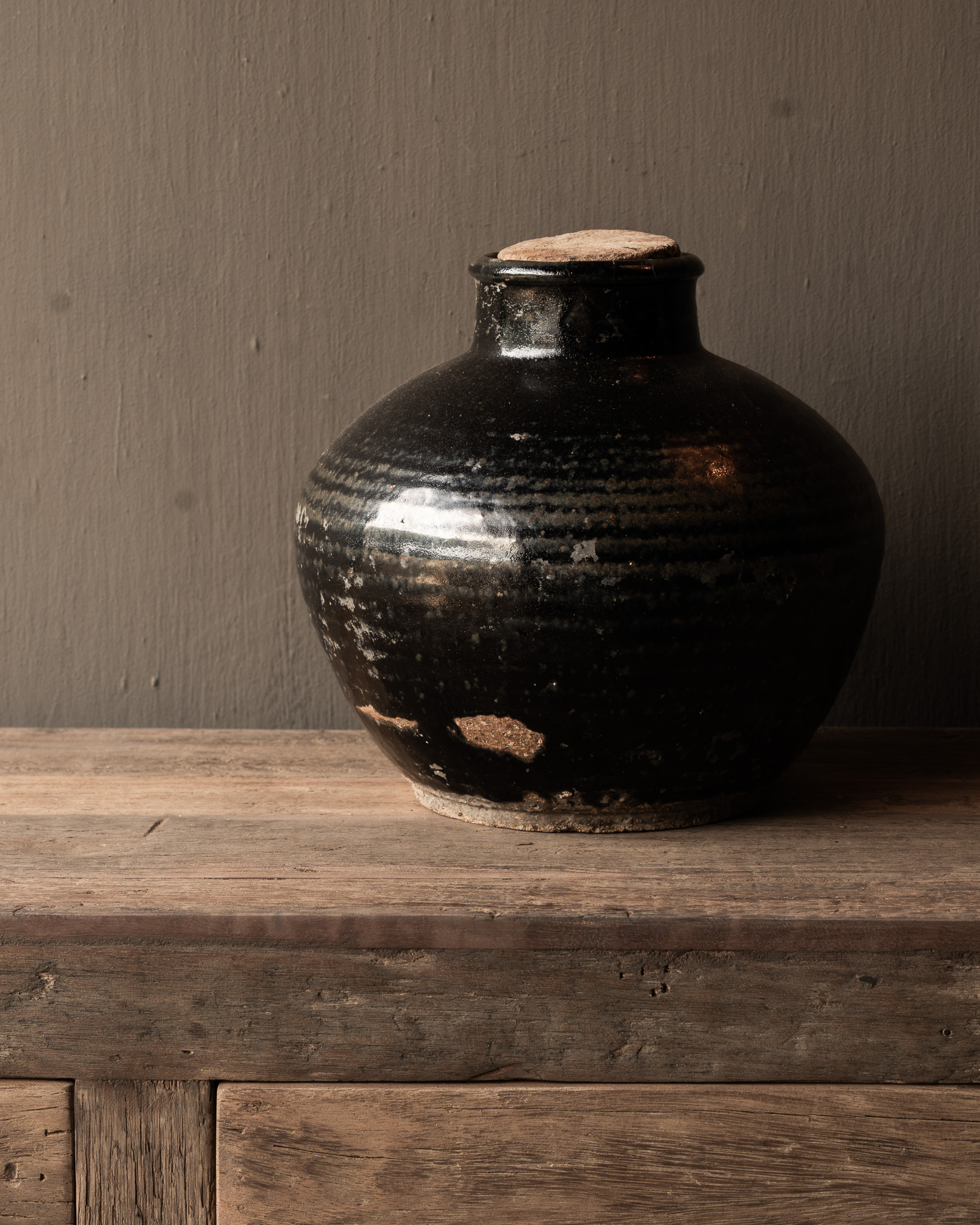 Uniek Wabi Sabi Authentiek geglazuurde kruik met originele dop-6