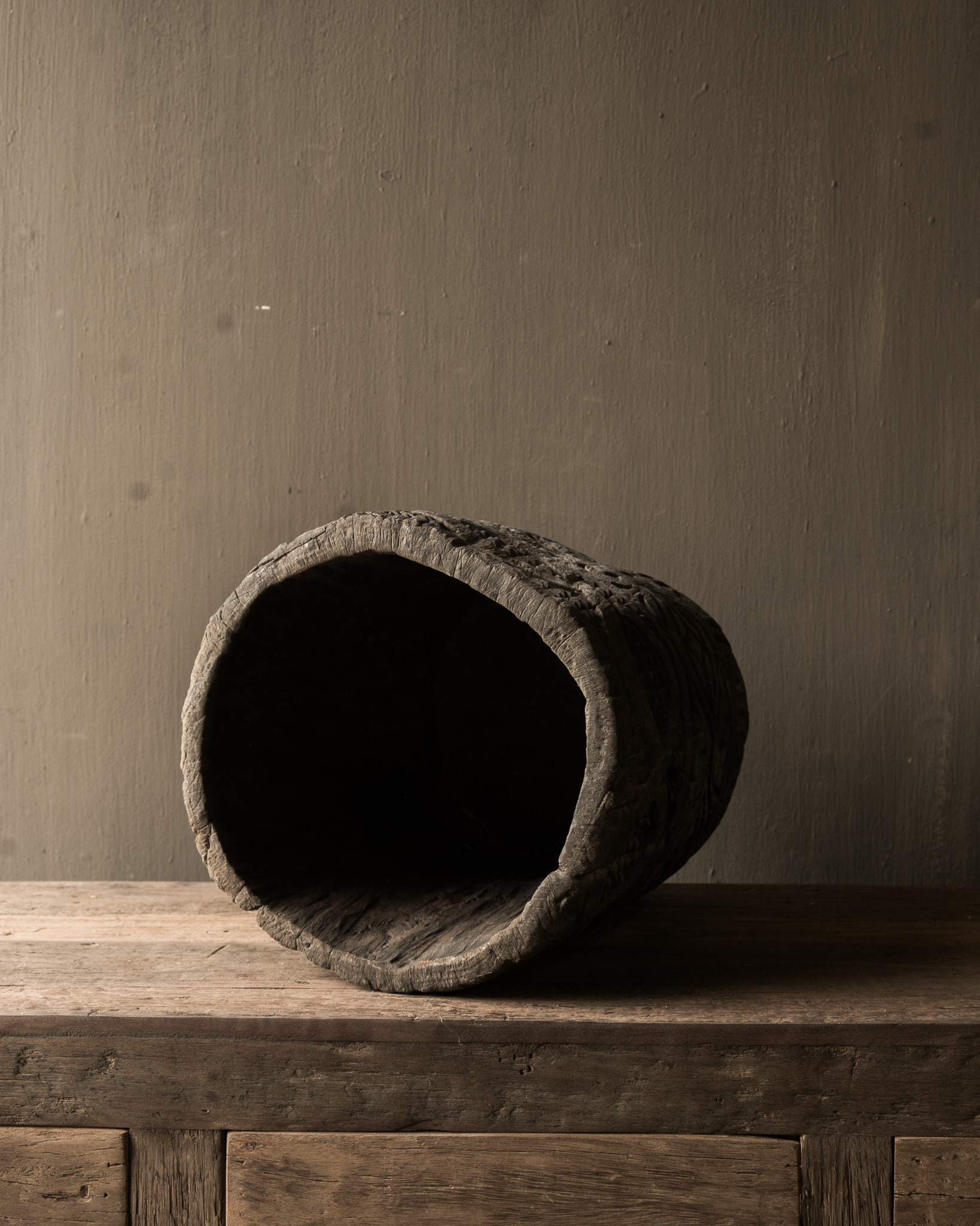 Alter hölzerner Mörser / Topf – Indien-5