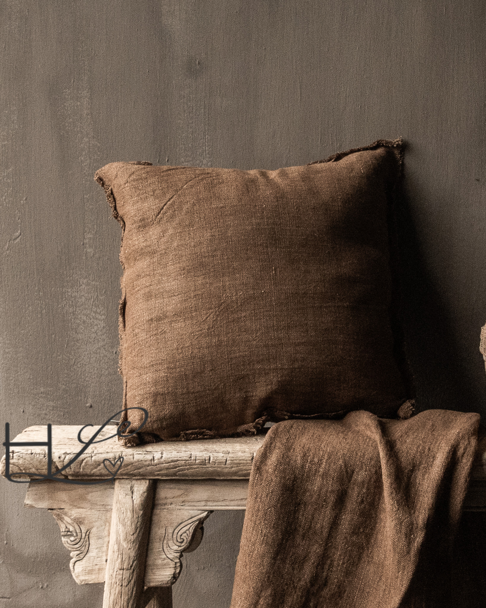 Leinenplaid oder Kissen in der Farbe Rost-2