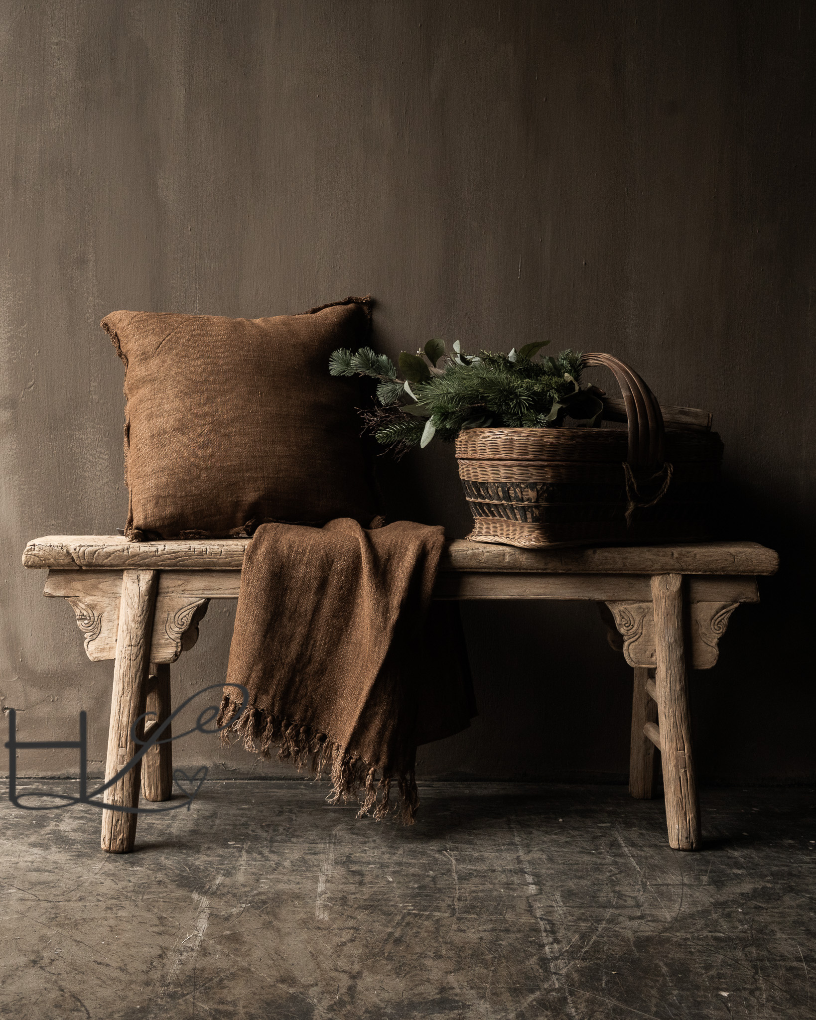 Leinenplaid oder Kissen in der Farbe Rost-5