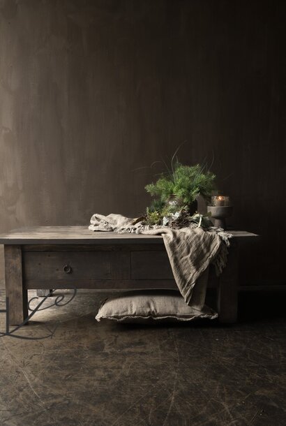 Coffee table old rustic wood unique with two drawers