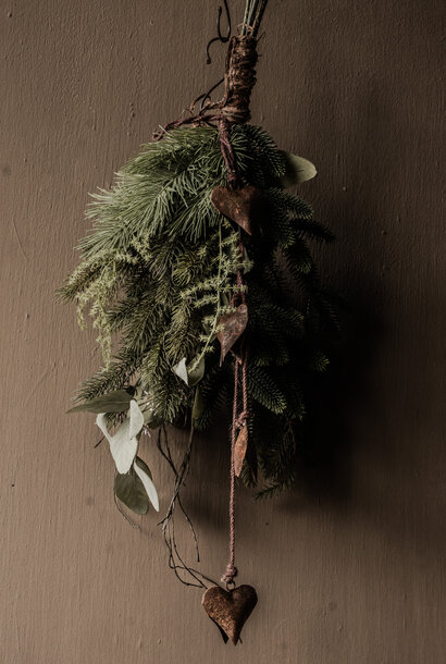 Weihnachtsbüschel-Mix „Real Touch“ komplett mit rostfarbenen Herzglocken