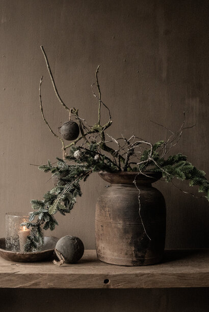 Originele Oude houten Hoffz Nepalese Kruik /Pot met deksel