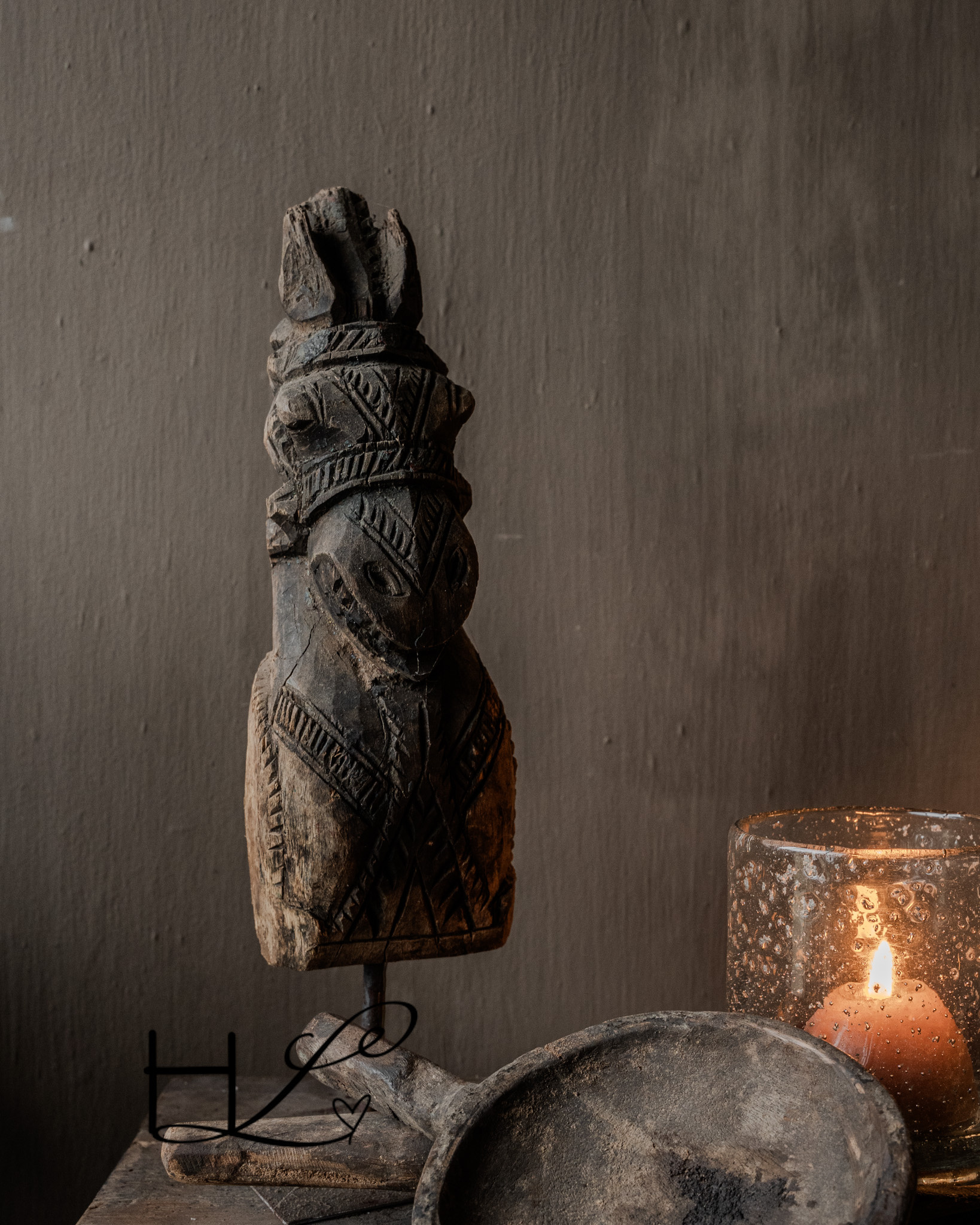 Vintage handmade old wooden horse on tripod-1