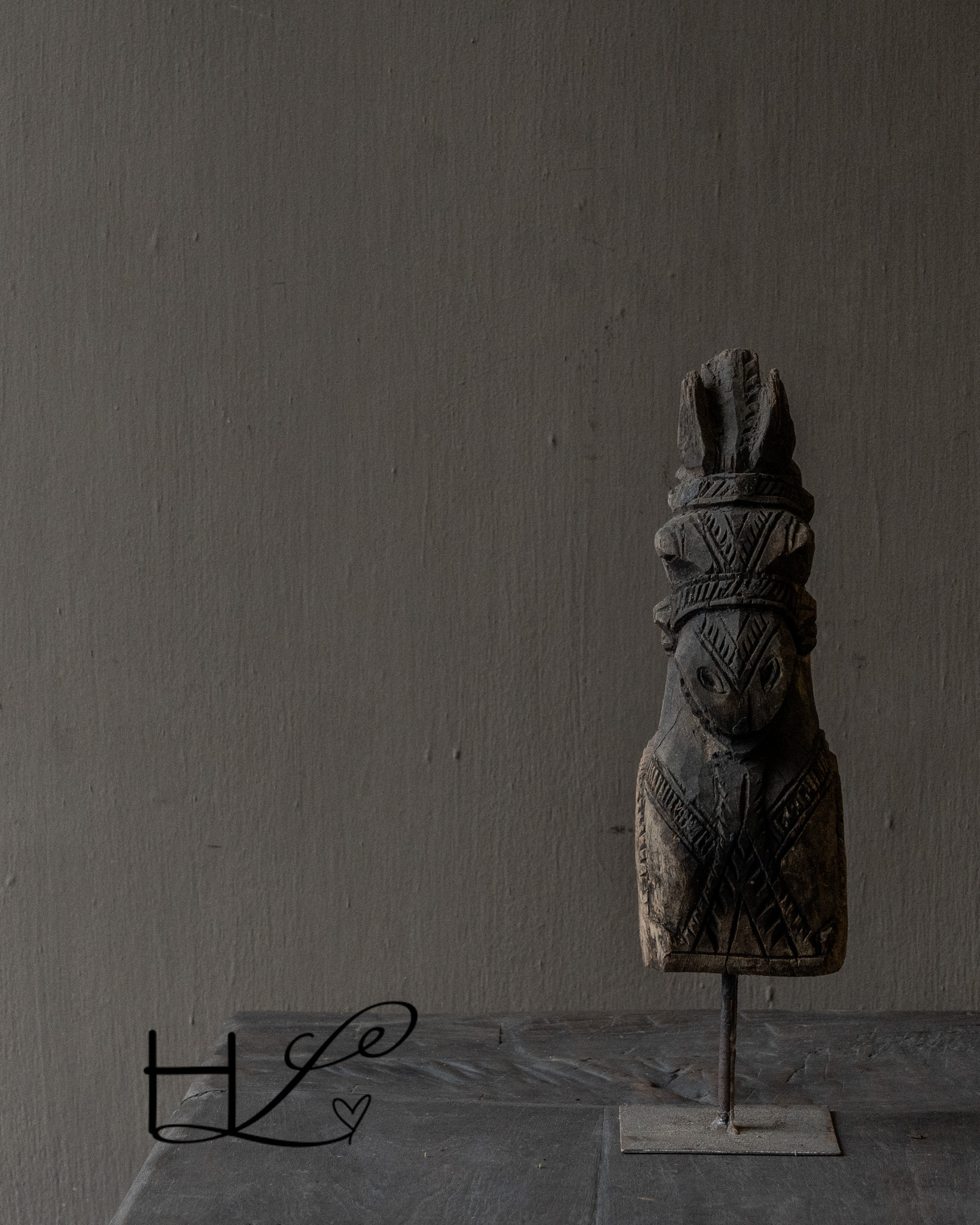 Vintage handmade old wooden horse on tripod-2