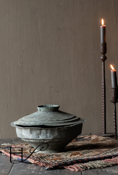 Antike Zink-/Kupferschale mit Deckel