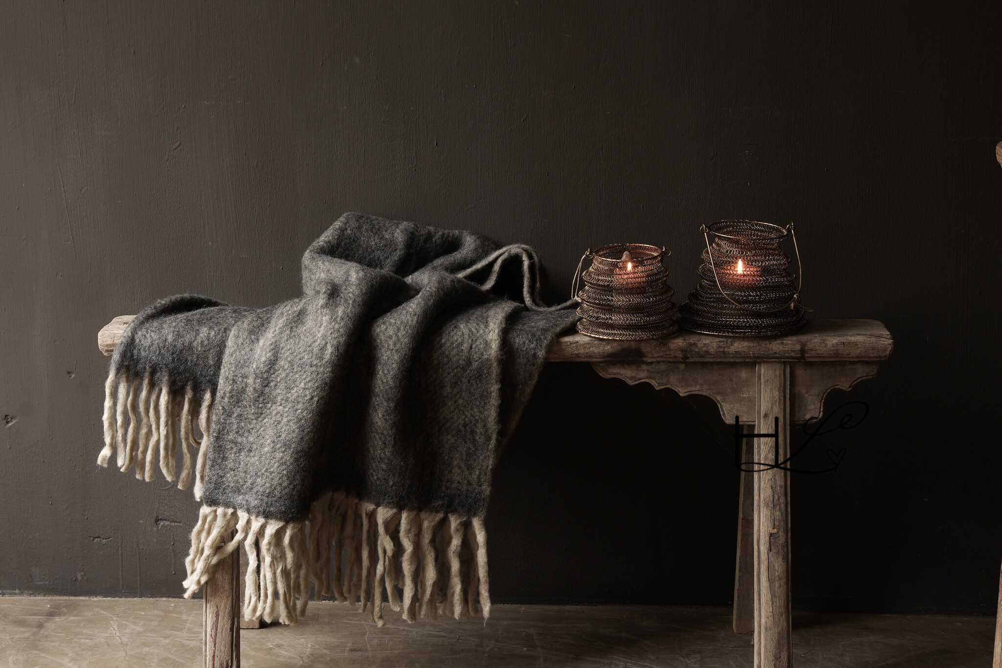 Deken/ Plaid naturel /Grijs-2