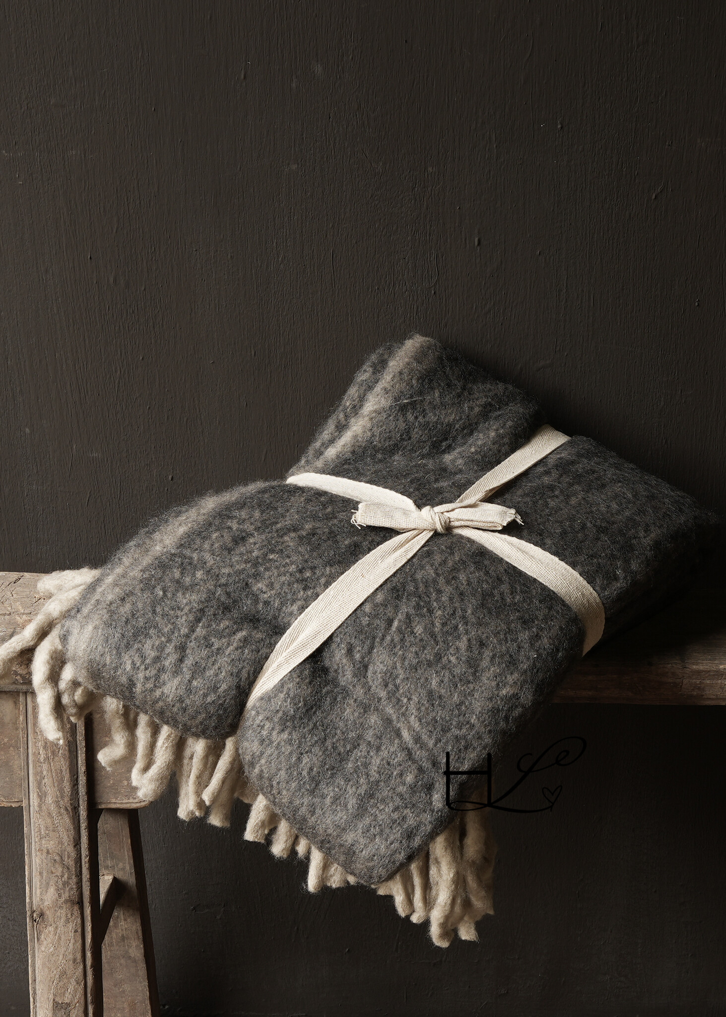 Deken/ Plaid naturel /Grijs-3