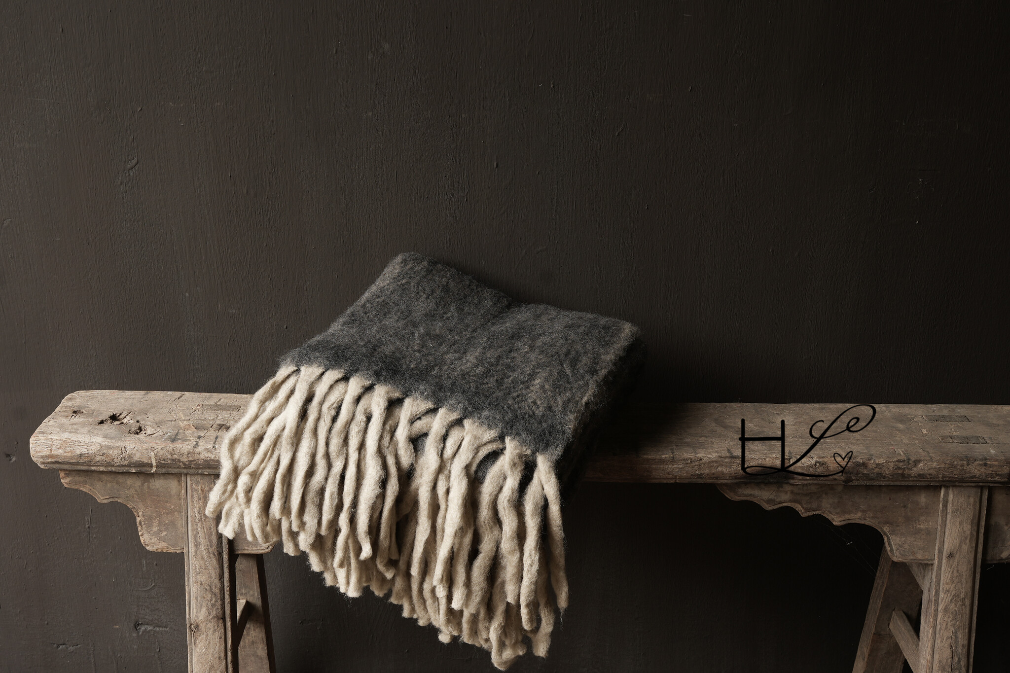 Deken/ Plaid naturel /Grijs-5