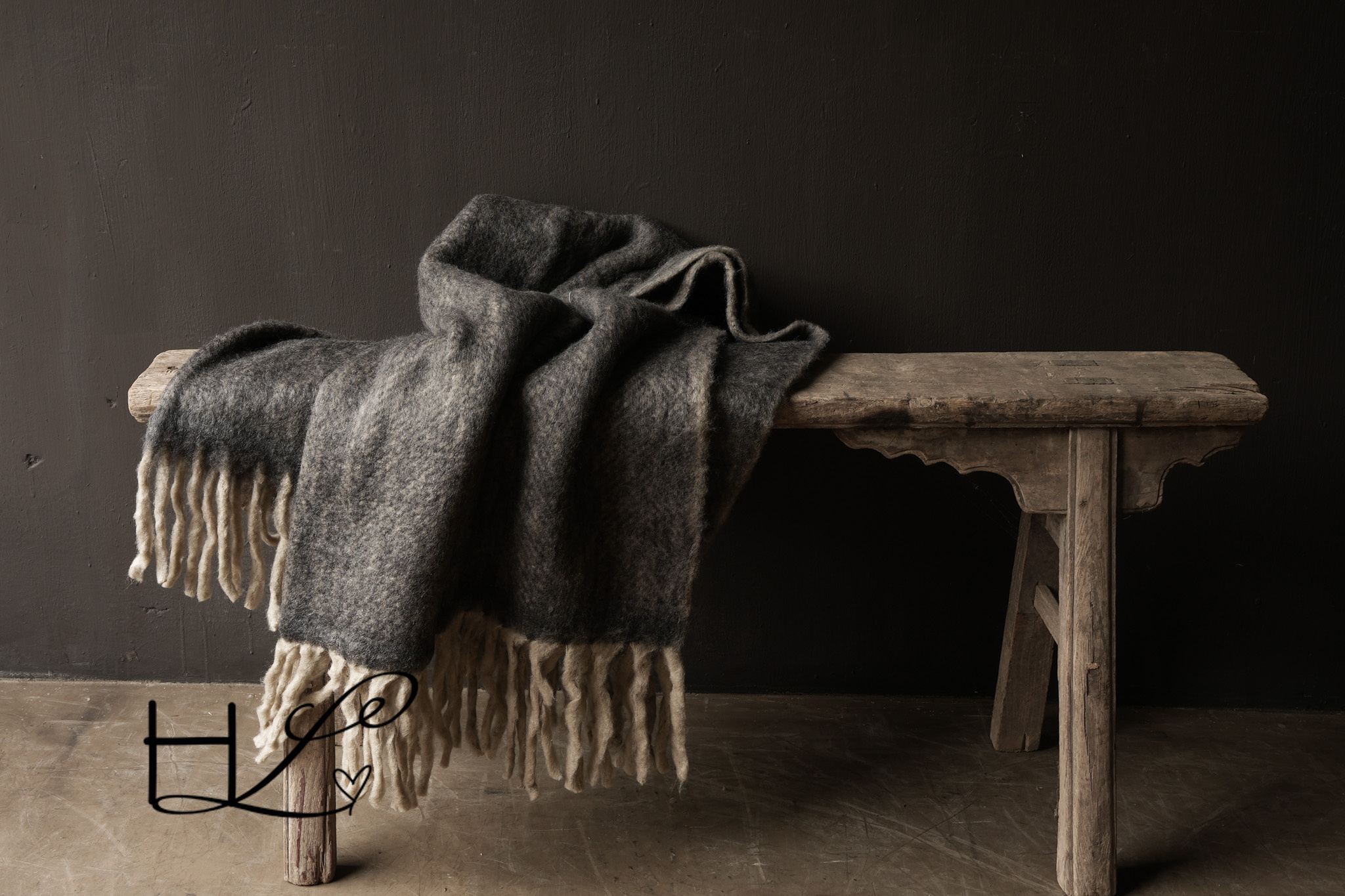 Deken/ Plaid naturel /Grijs-6