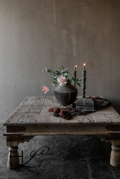 Sturdy large unique authentic wooden square coffee table