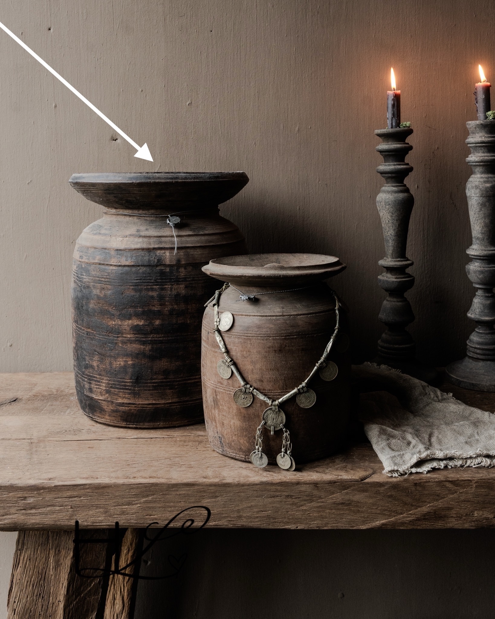 Originaler alter nepalesischer Holzkrug/Topf aus Hoffz mit Deckel-2