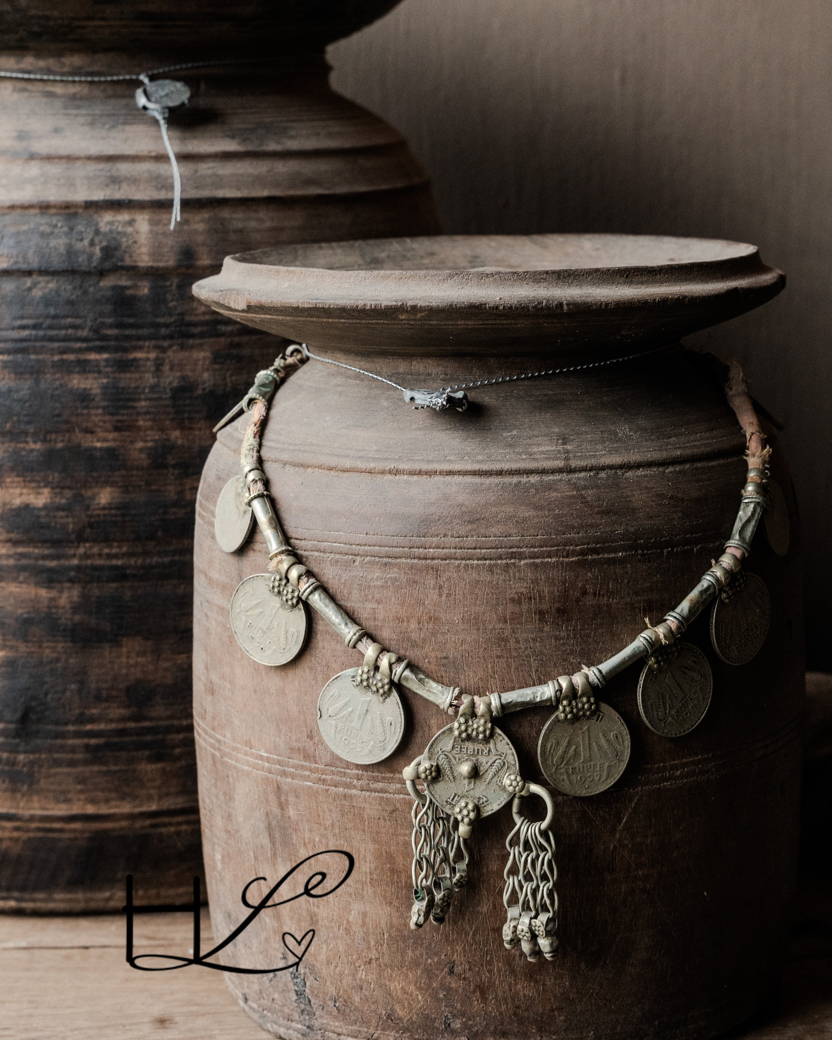 Unieke oude muntenketting – decoratief object (India)-3