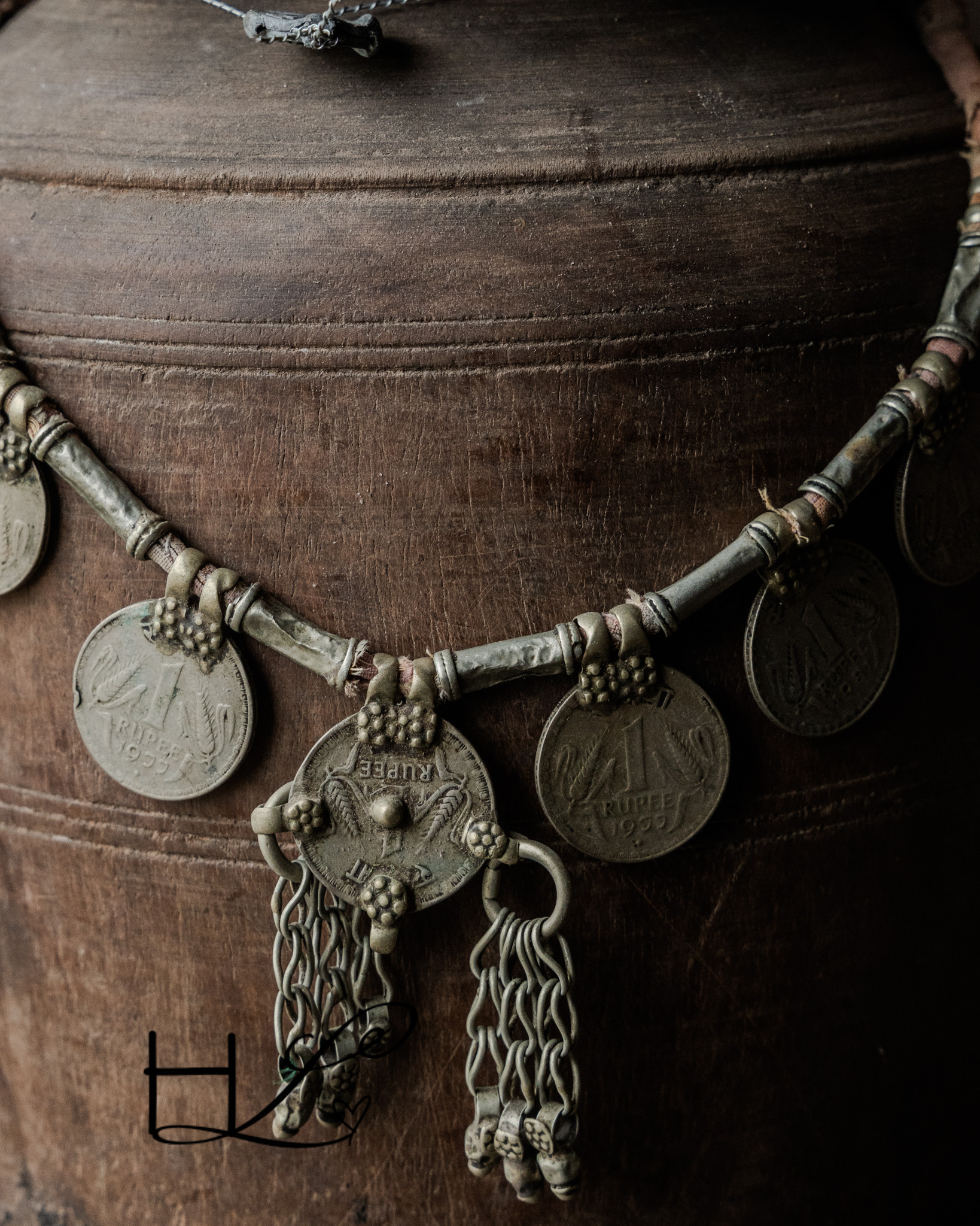 Unieke oude muntenketting – decoratief object (India)-1