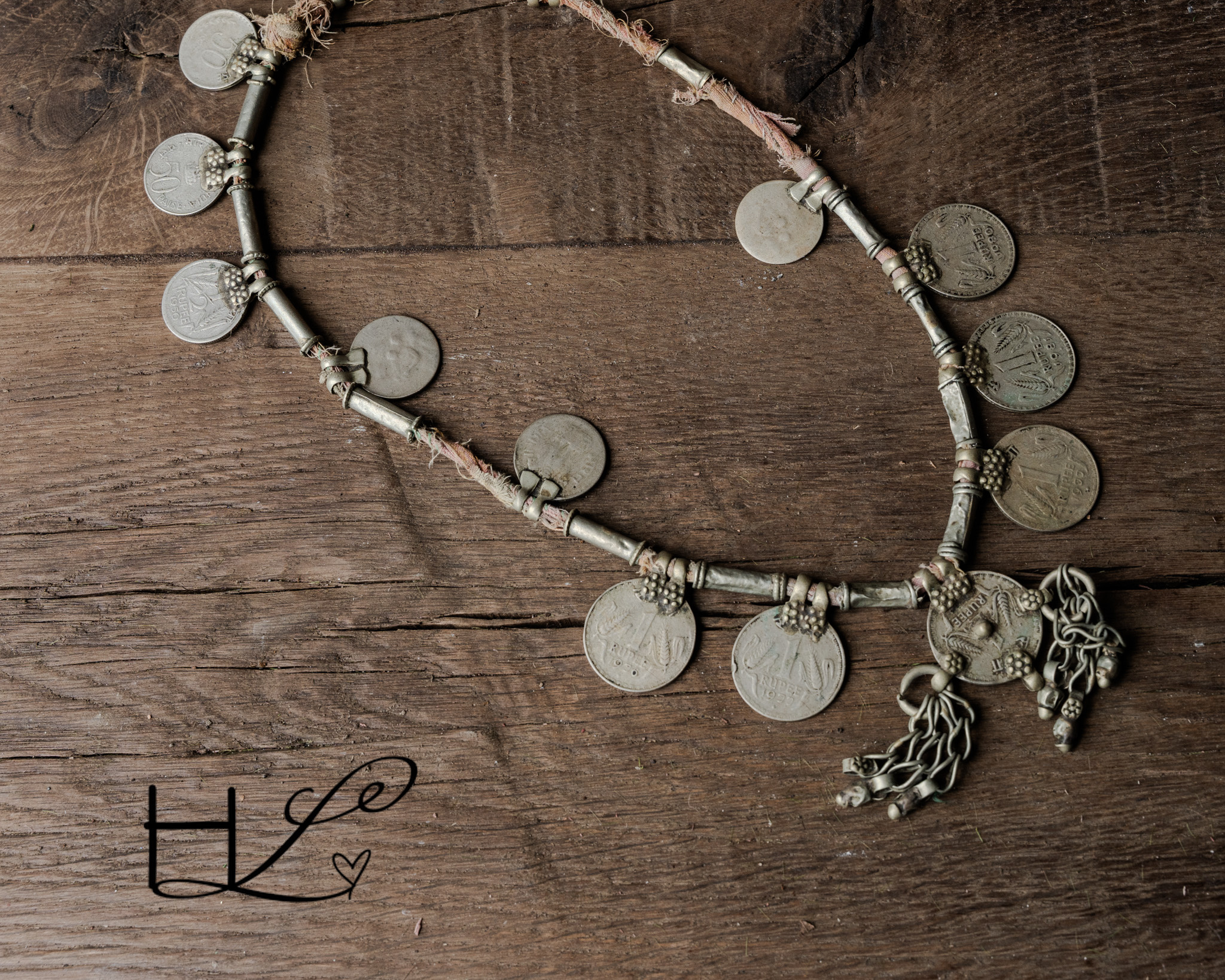 Unieke oude muntenketting – decoratief object (India)-2