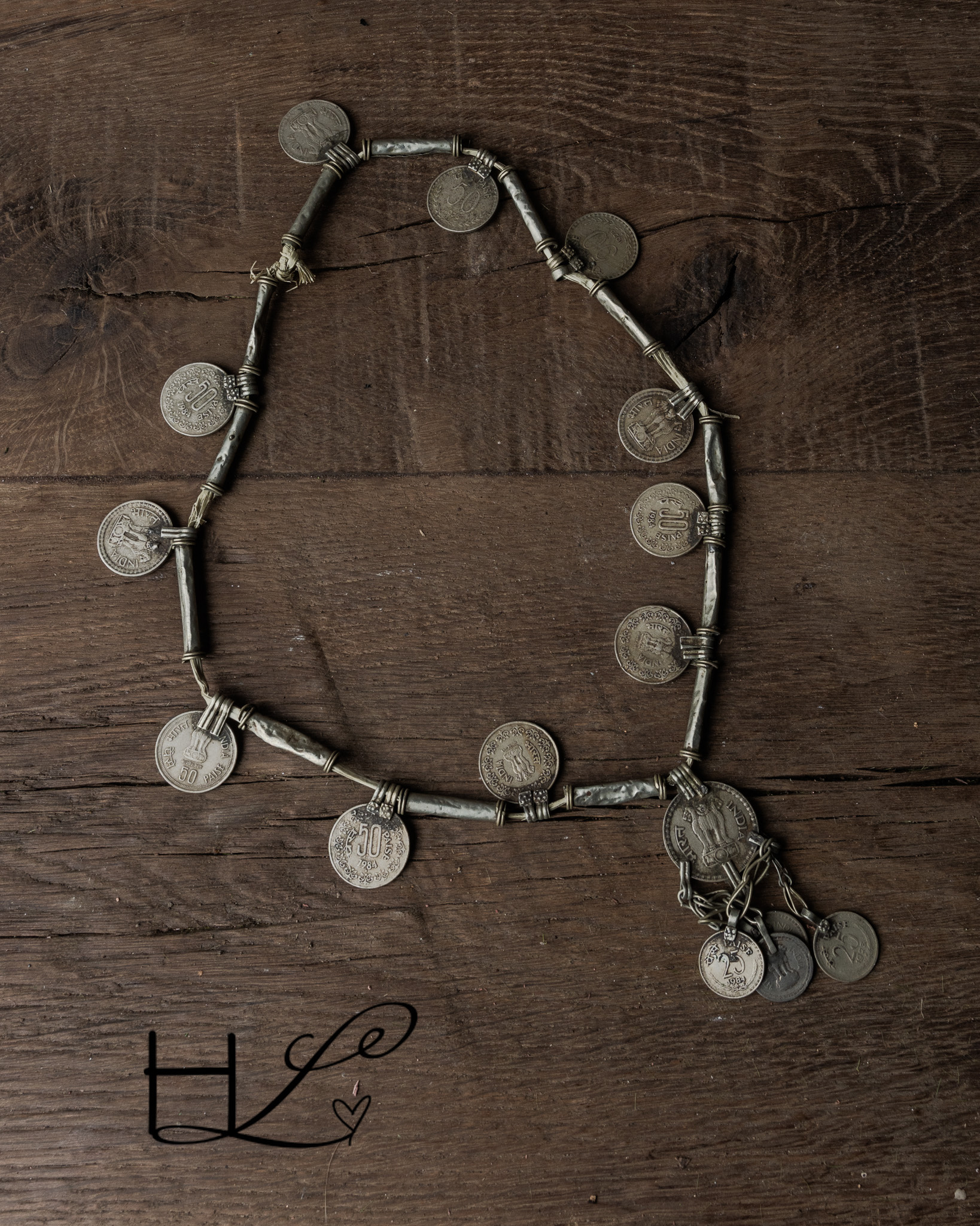 Unieke oude muntenketting – decoratief object (India)-2