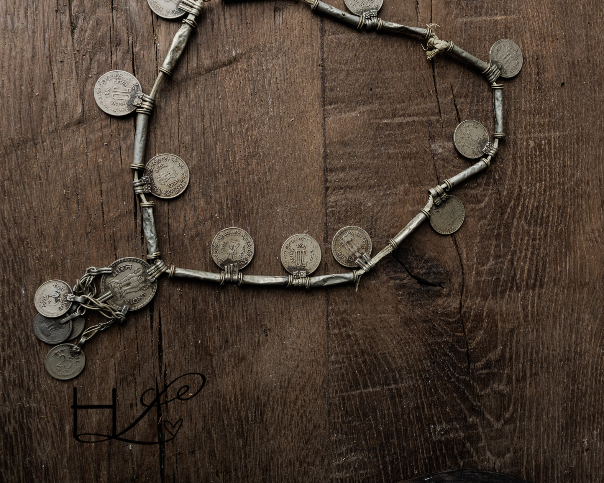 Unieke oude muntenketting – decoratief object (India)-3