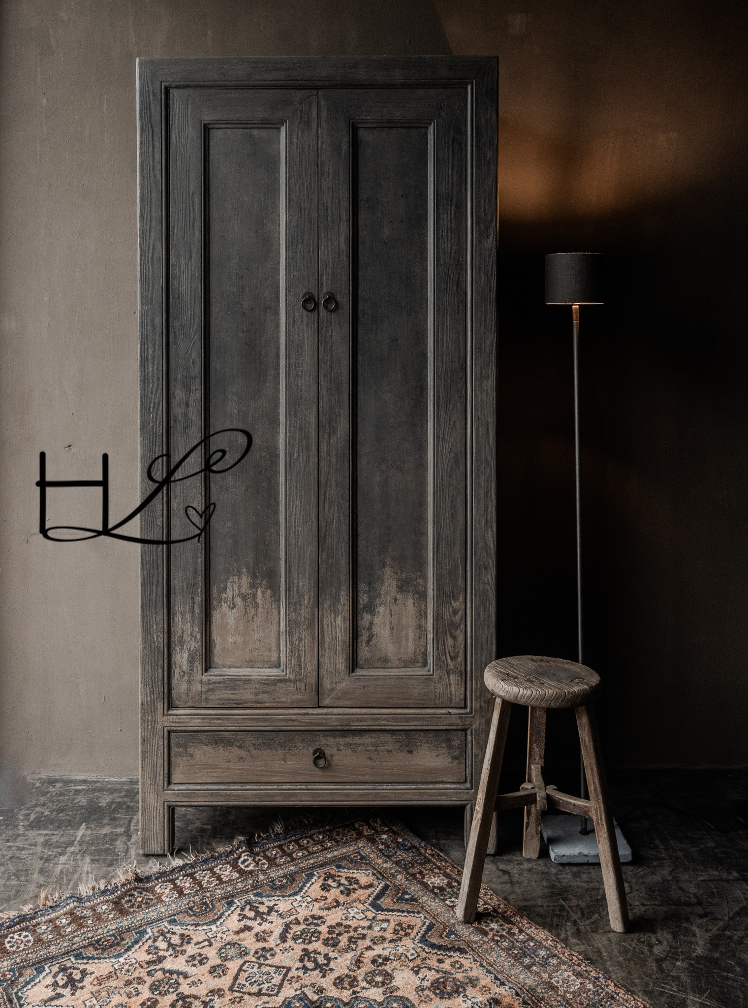 Beautiful, sturdy, rural, old wooden two-door cabinet Luksa-1