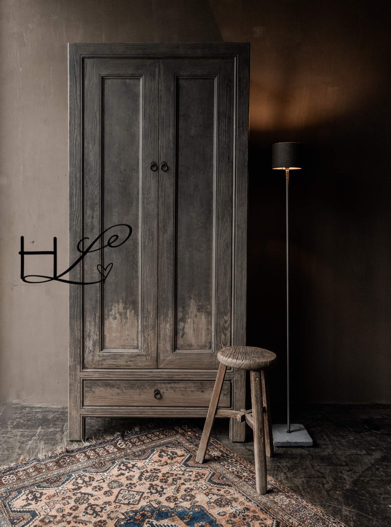 Beautiful, sturdy, rural, old wooden two-door cabinet Luksa-5