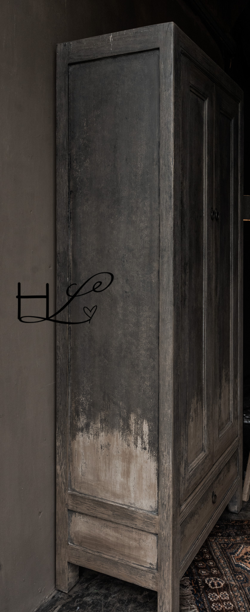 Beautiful, sturdy, rural, old wooden two-door cabinet Luksa-6