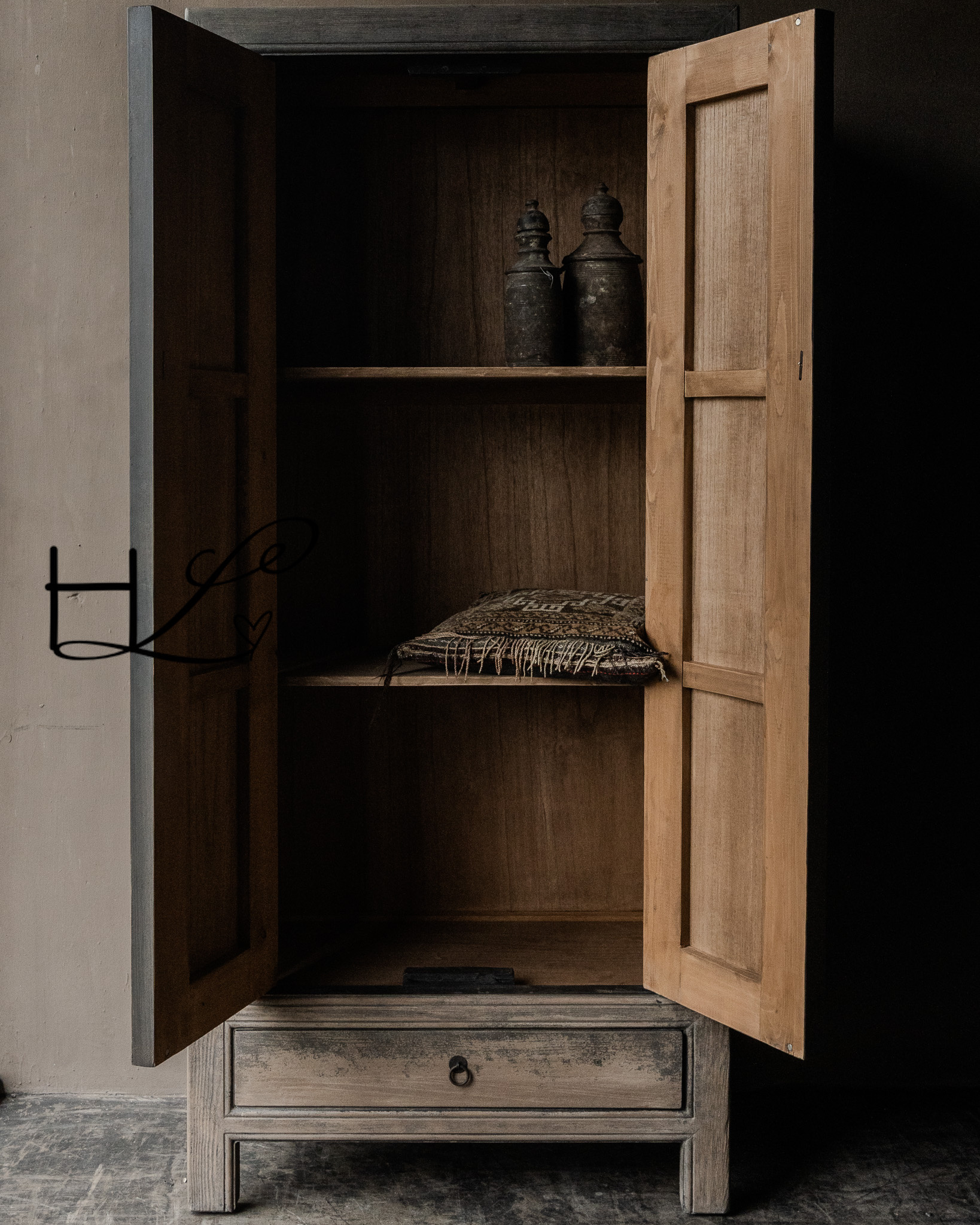 Beautiful, sturdy, rural, old wooden two-door cabinet Luksa-3