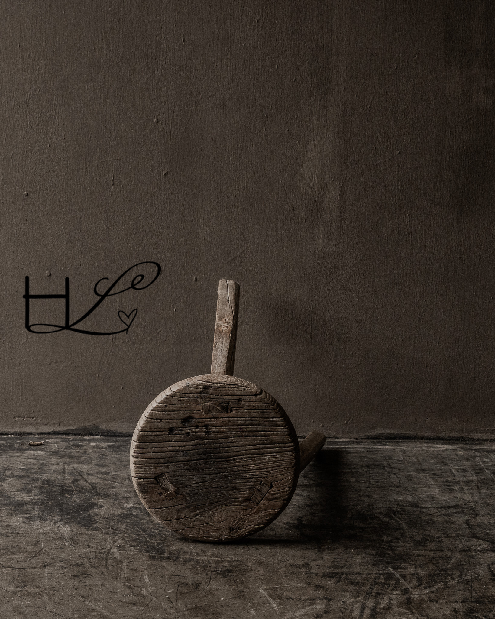 Alter runder Hocker aus Ulmenholz-6